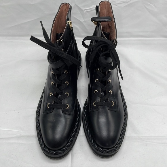 Louise et Cie Sabri Bootie Lug Sole Combat Black Leather Sz - Picture 8 of 10